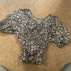 Old Navy Navy Floral Smocked Blouse